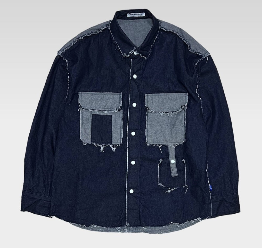 Raw edge denim contrast shirt