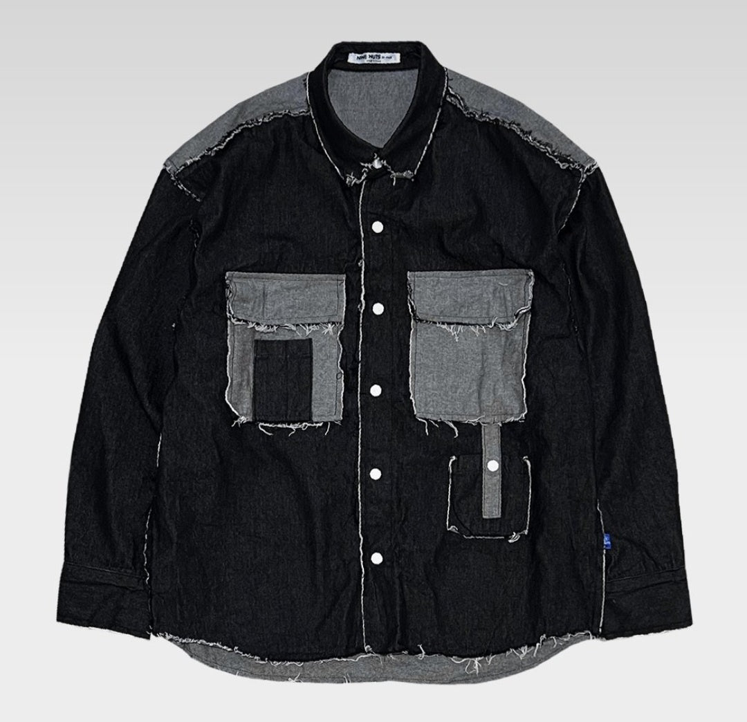 Raw edge denim contrast shirt