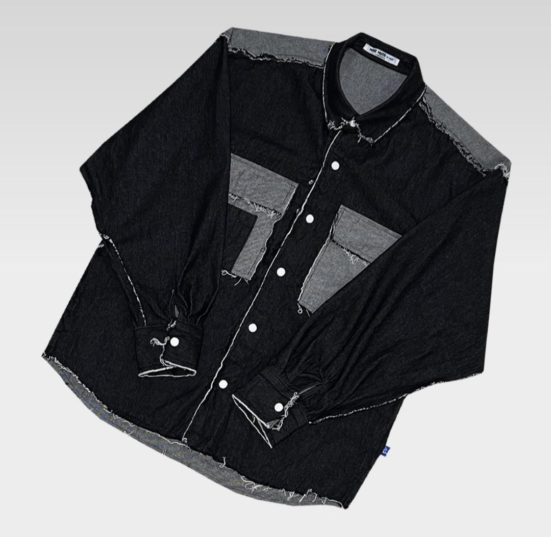 Raw edge denim contrast shirt