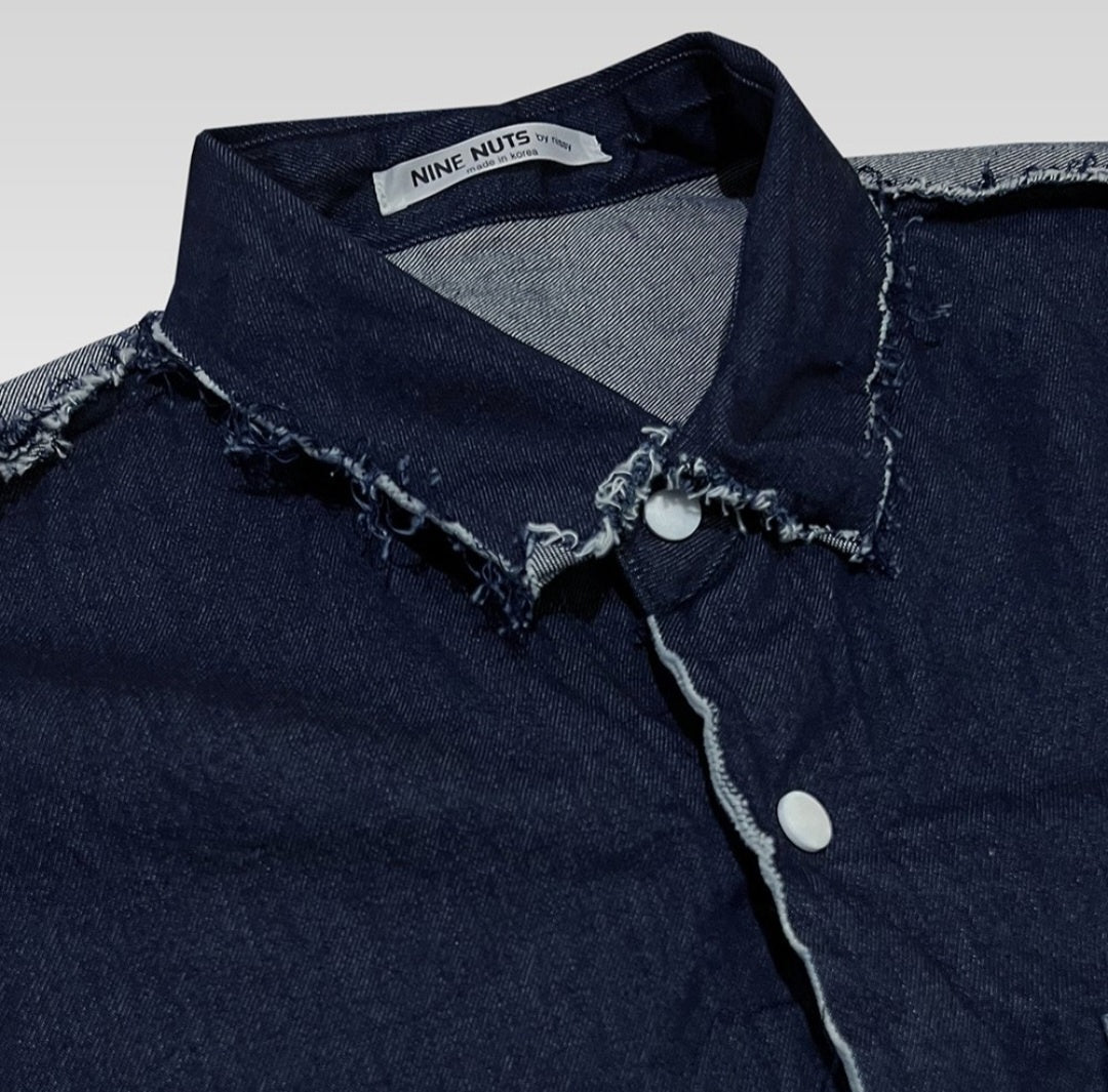 Raw edge denim contrast shirt