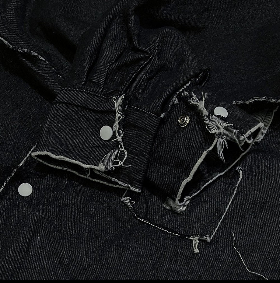 Raw edge denim contrast shirt