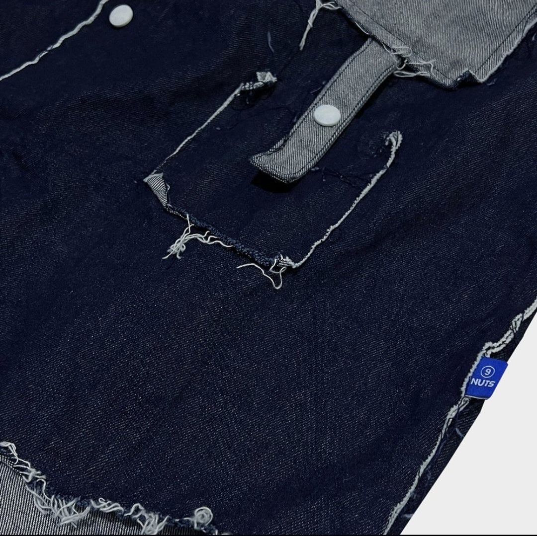 Raw edge denim contrast shirt