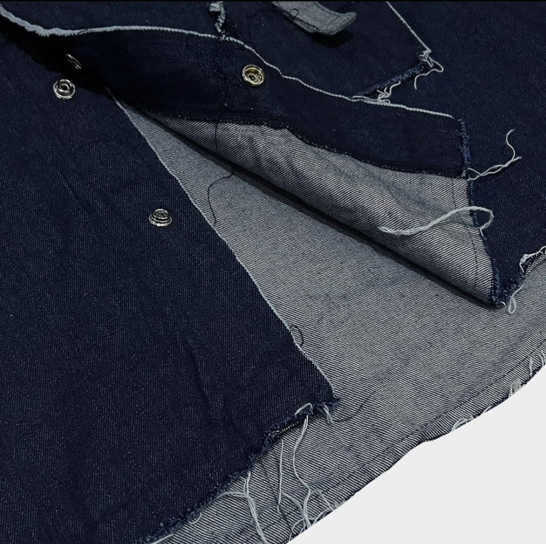 Raw edge denim contrast shirt