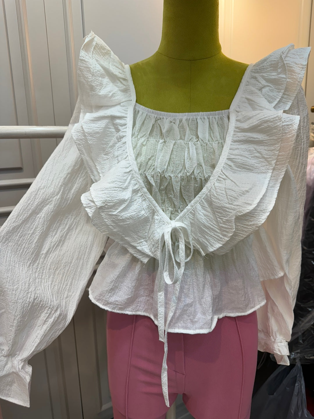 Ruffle tie front butterfly short blouse