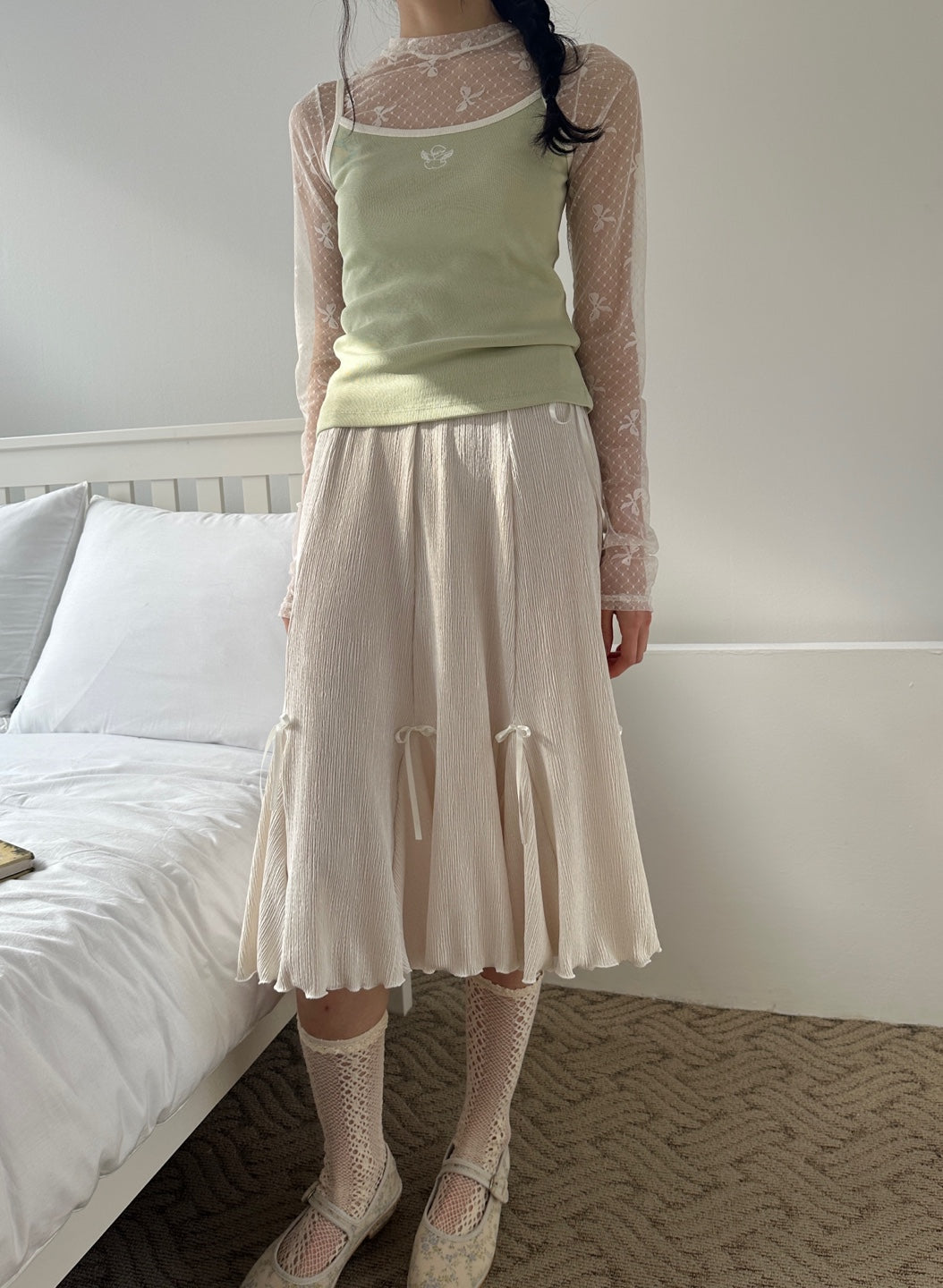 Pleated ribbon skirt