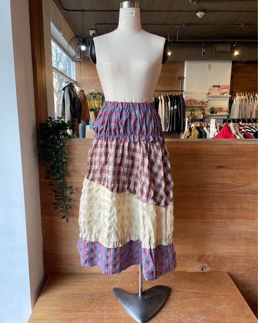 Tiered Plaid Maxi Skirt with Raw Hems