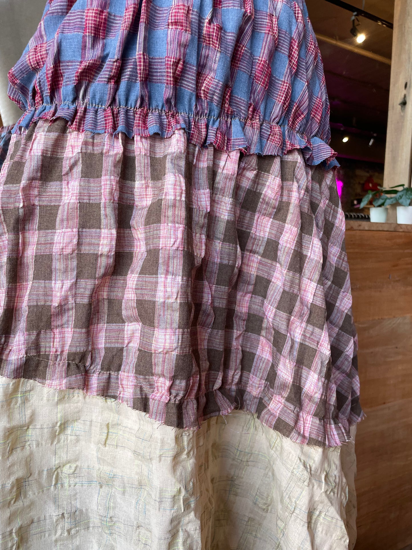 Tiered Plaid Maxi Skirt with Raw Hems