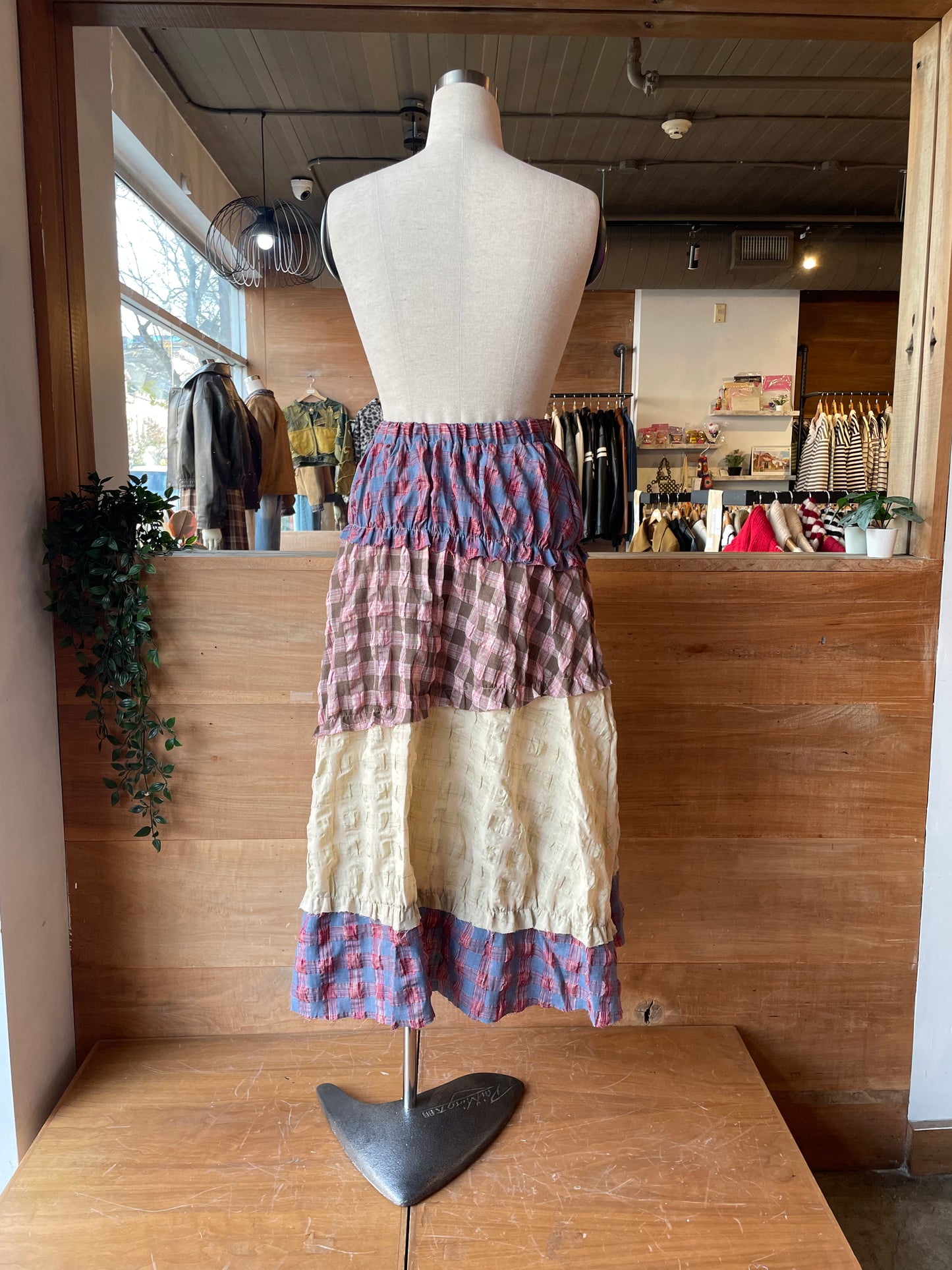 Tiered Plaid Maxi Skirt with Raw Hems
