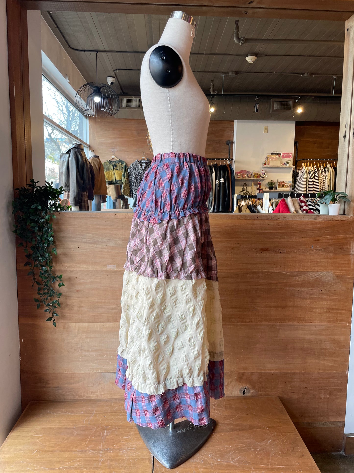 Tiered Plaid Maxi Skirt with Raw Hems