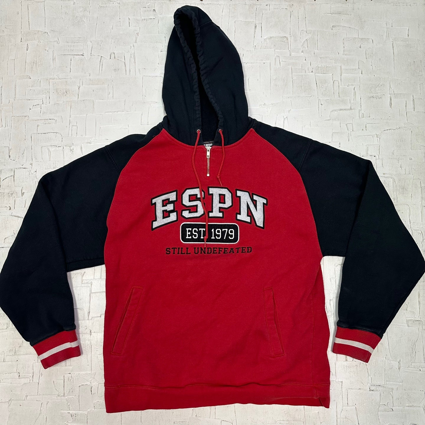 Vintage ESPN Red and Black Quarter Zip Up Hoodie