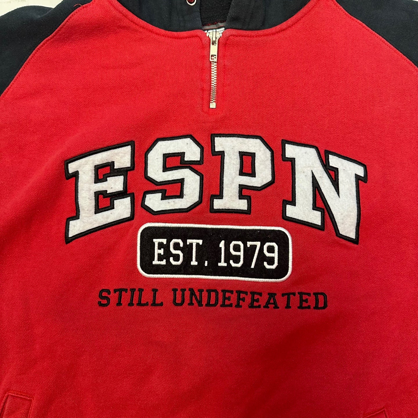 Vintage ESPN Red and Black Quarter Zip Up Hoodie