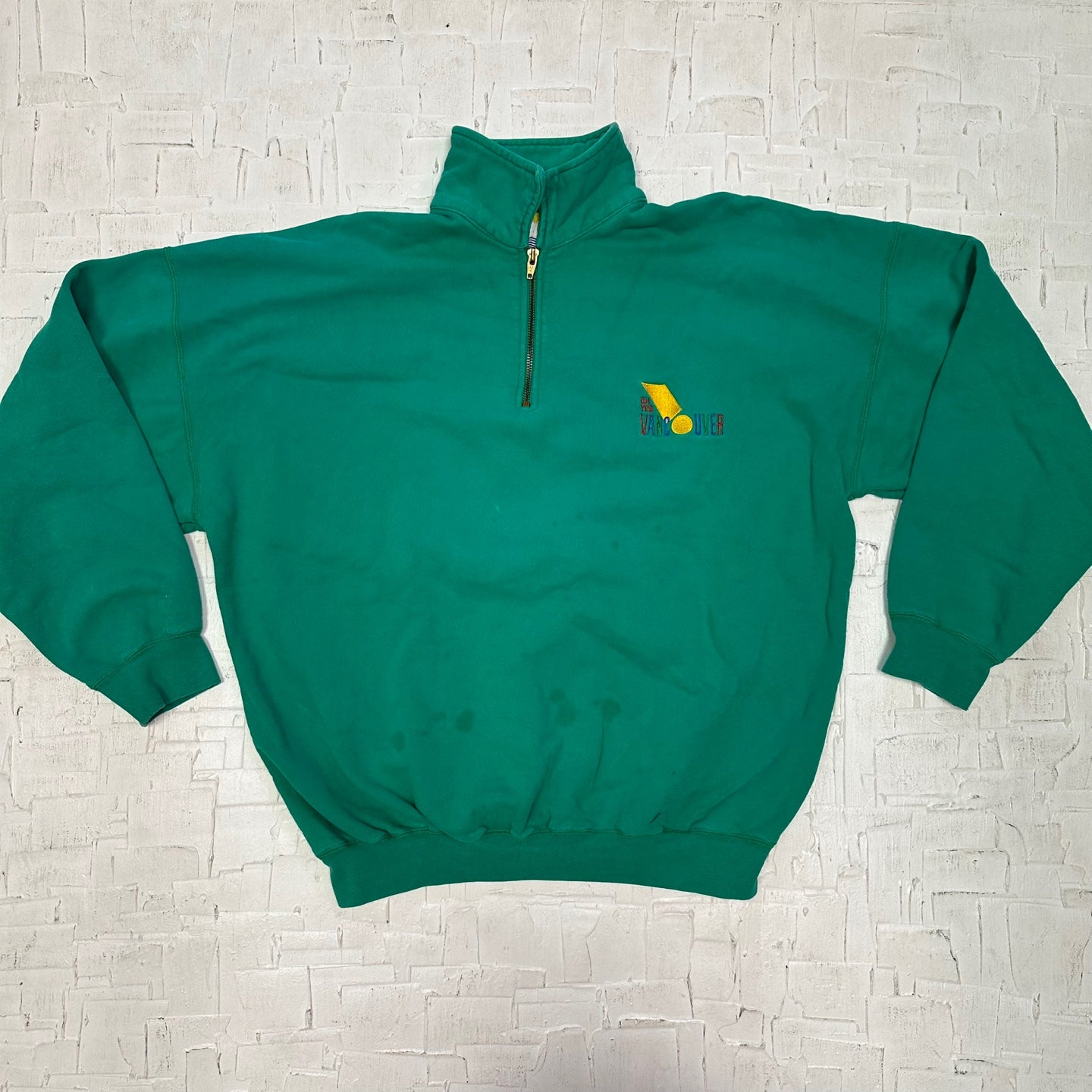 Vintage "Oh Yes" Vancouver Bright Green Quarter Zip Sweatshirt