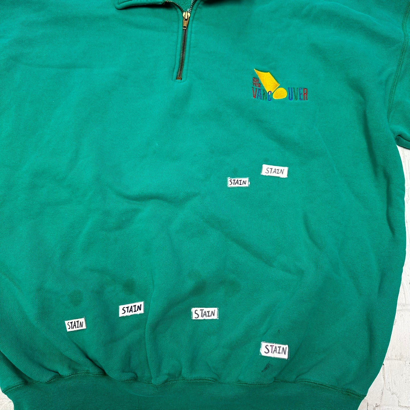 Vintage "Oh Yes" Vancouver Bright Green Quarter Zip Sweatshirt