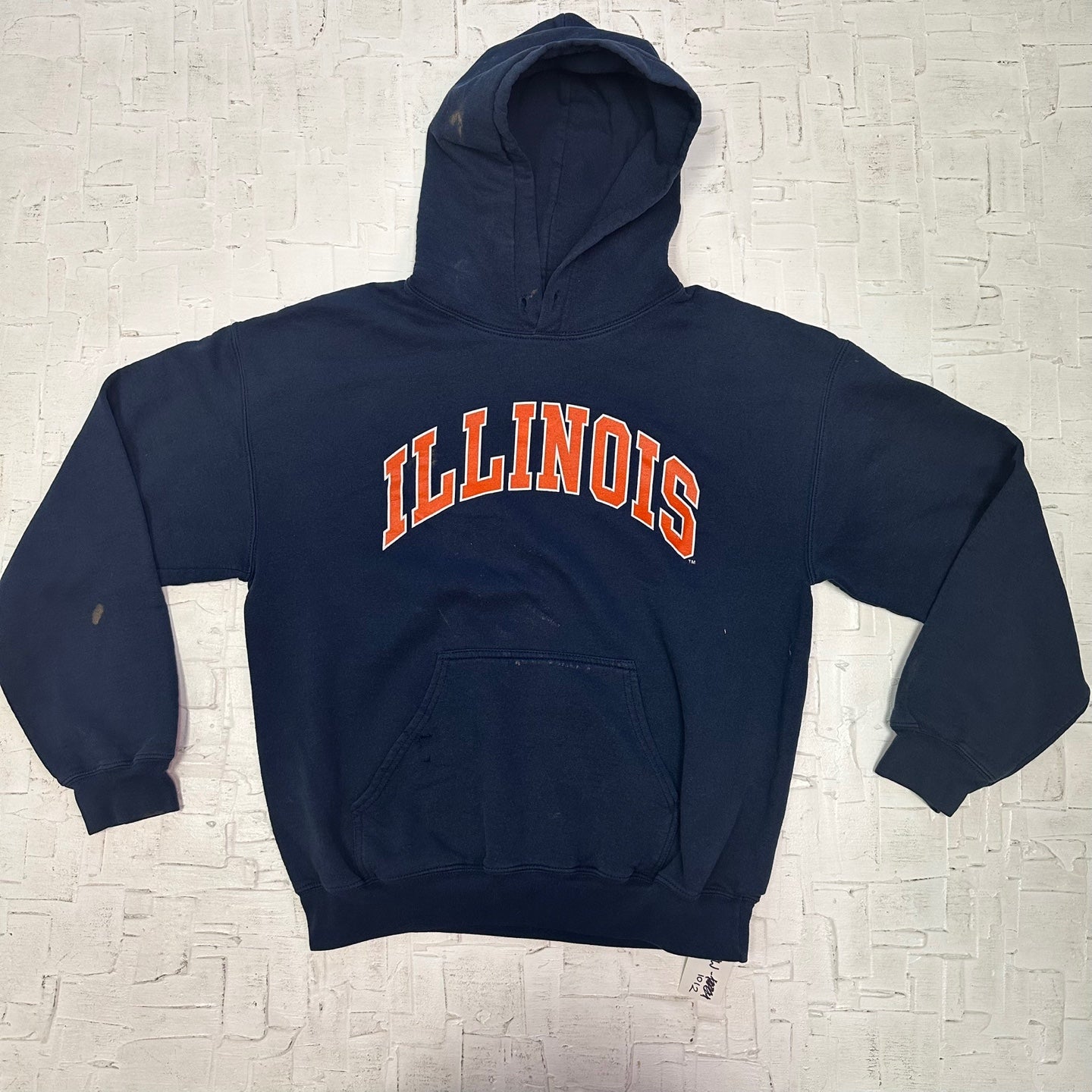 Vintage Illinois Orange Spell Out Navy Hooded Sweatshirt