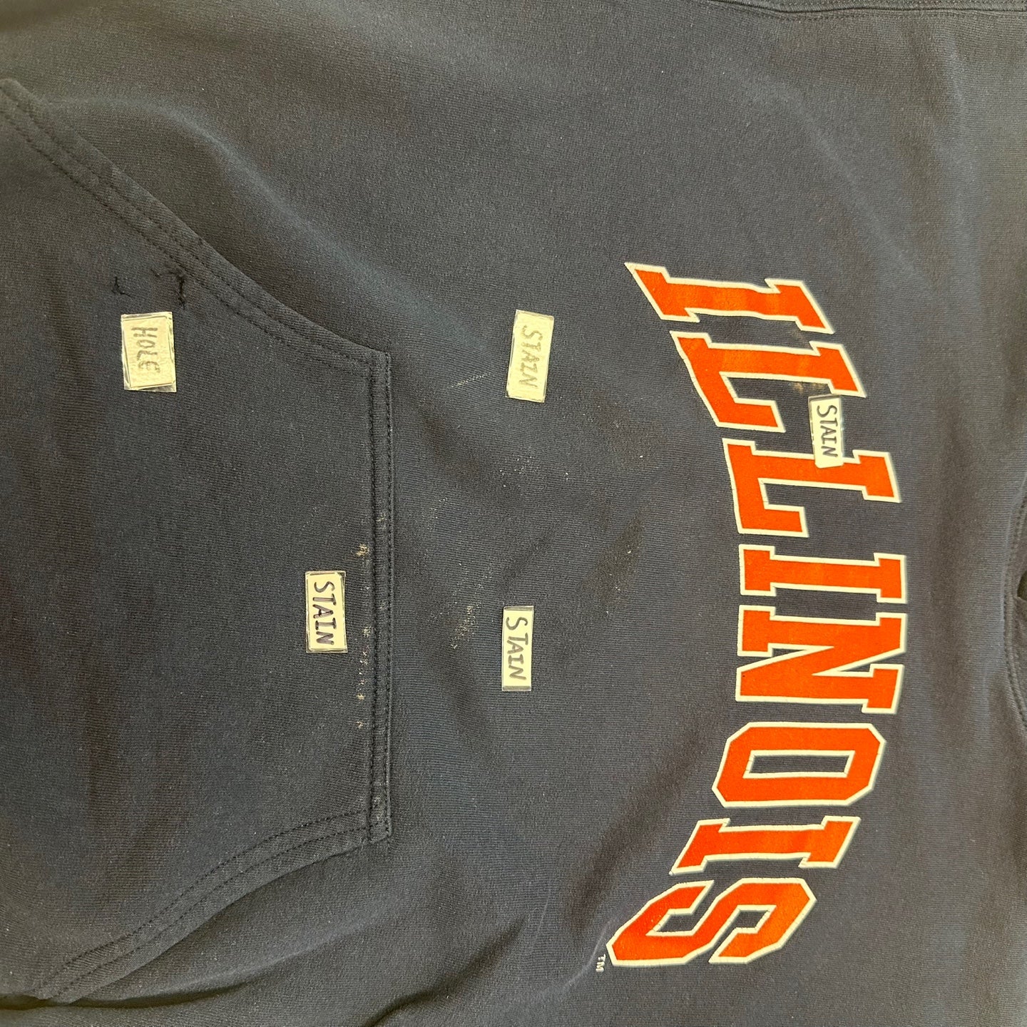 Vintage Illinois Orange Spell Out Navy Hooded Sweatshirt