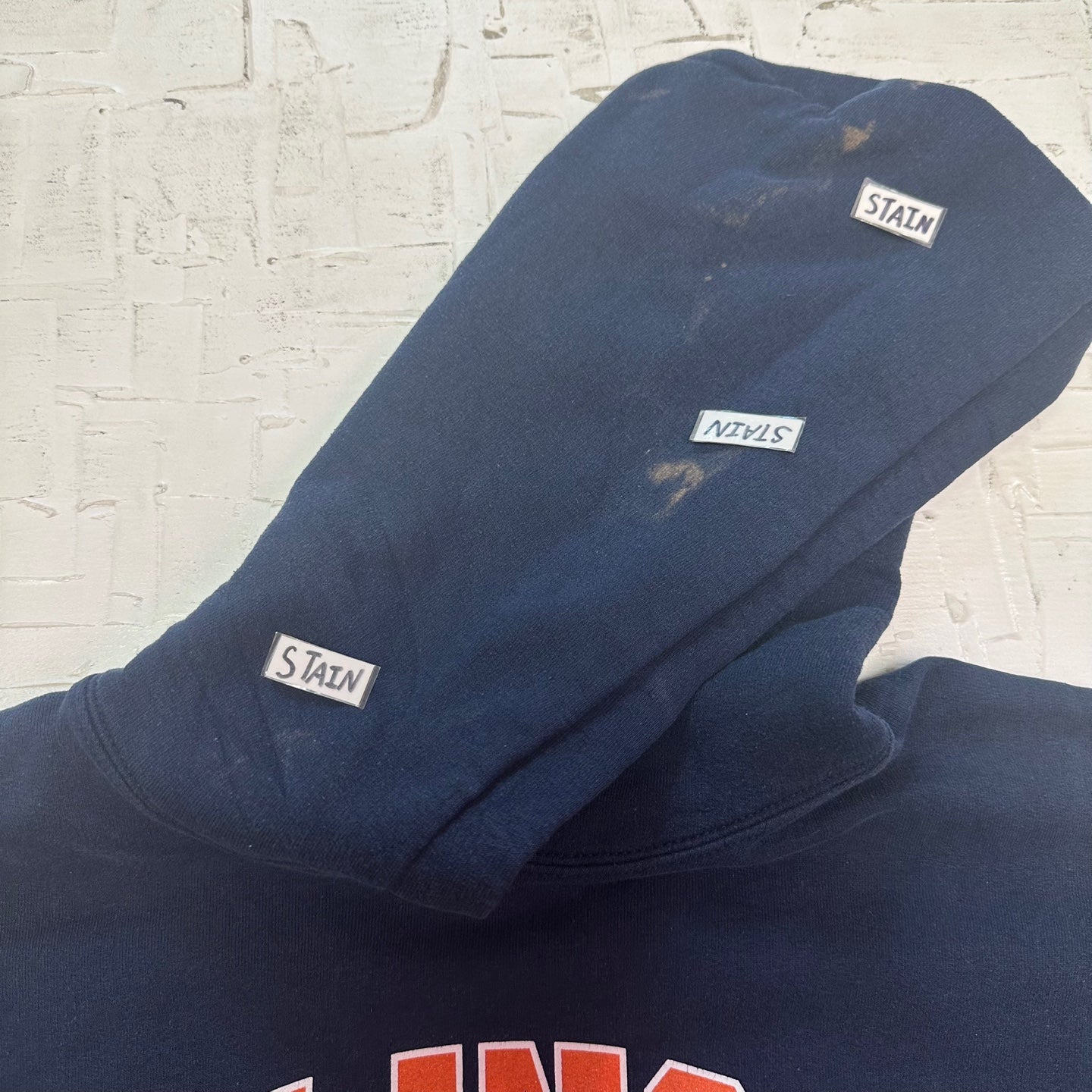 Vintage Illinois Orange Spell Out Navy Hooded Sweatshirt