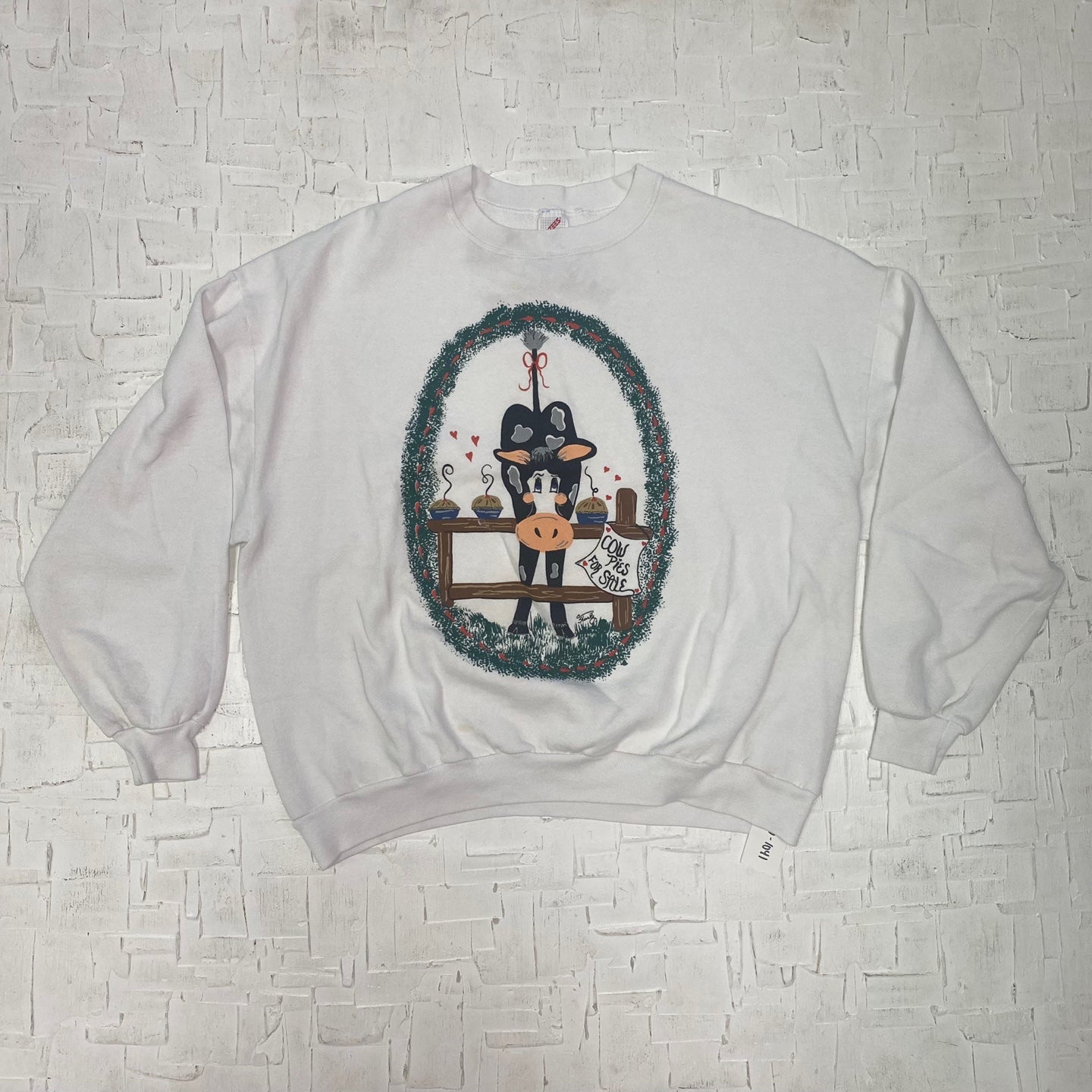 Vintage Cute Cow Sweatshirt with text "Cow Pies for Sale"