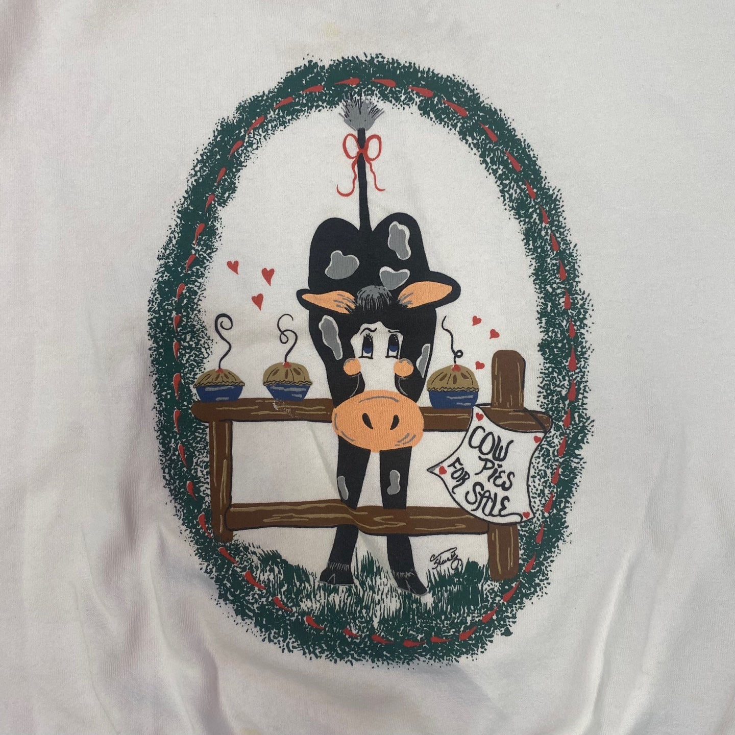 Vintage Cute Cow Sweatshirt with text "Cow Pies for Sale"