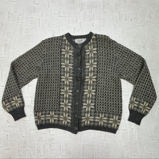 Vintage Jersild Virgin Wool Grey Button Up Patterned Cardigan