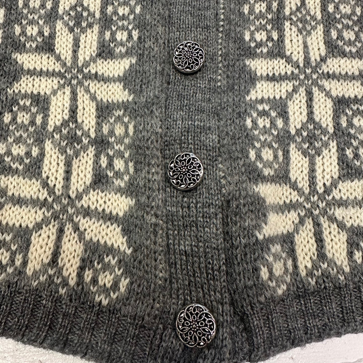 Vintage Jersild Virgin Wool Grey Button Up Patterned Cardigan