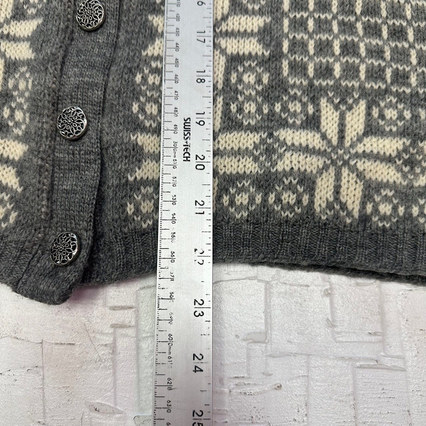 Vintage Jersild Virgin Wool Grey Button Up Patterned Cardigan