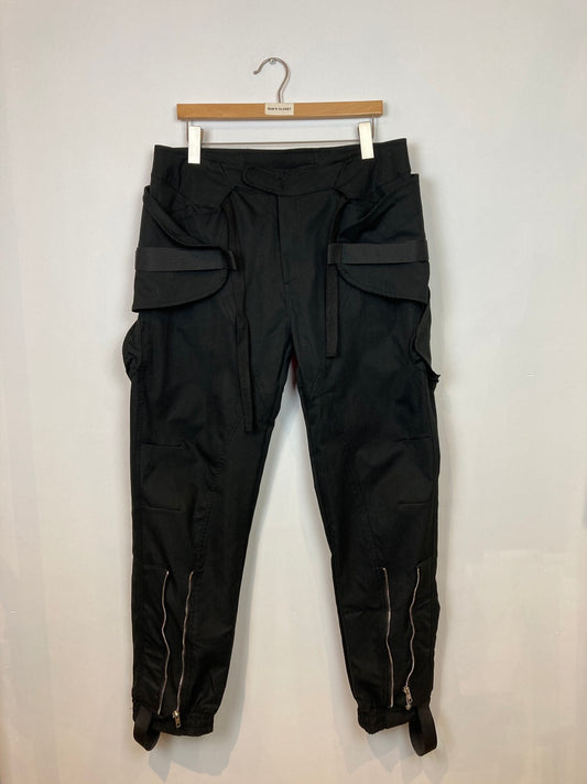 Black Tech Cargo Pants With Silver Zipper Details