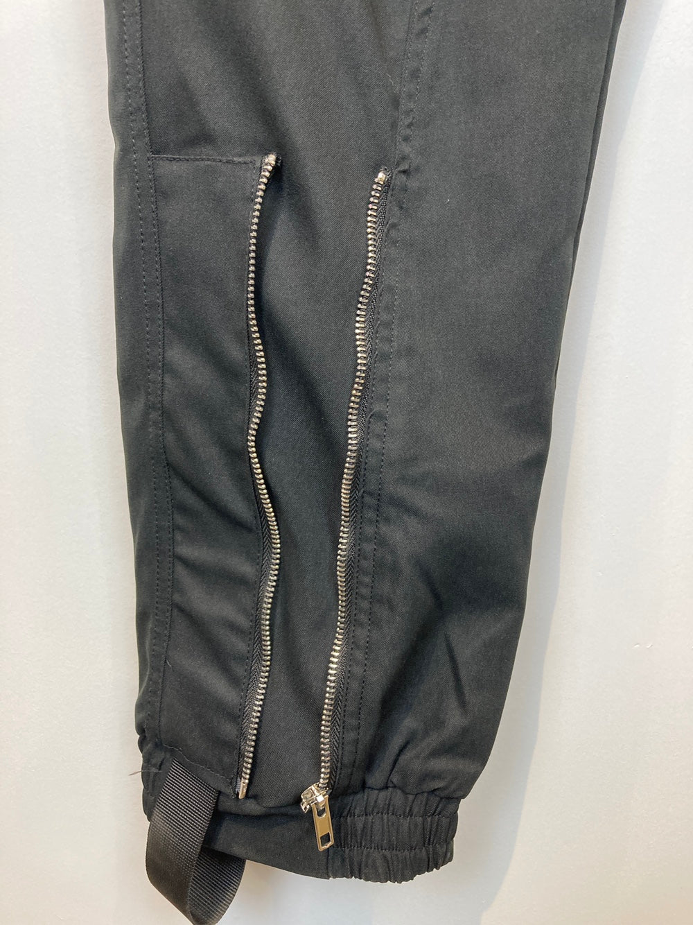 Black Tech Cargo Pants With Silver Zipper Details