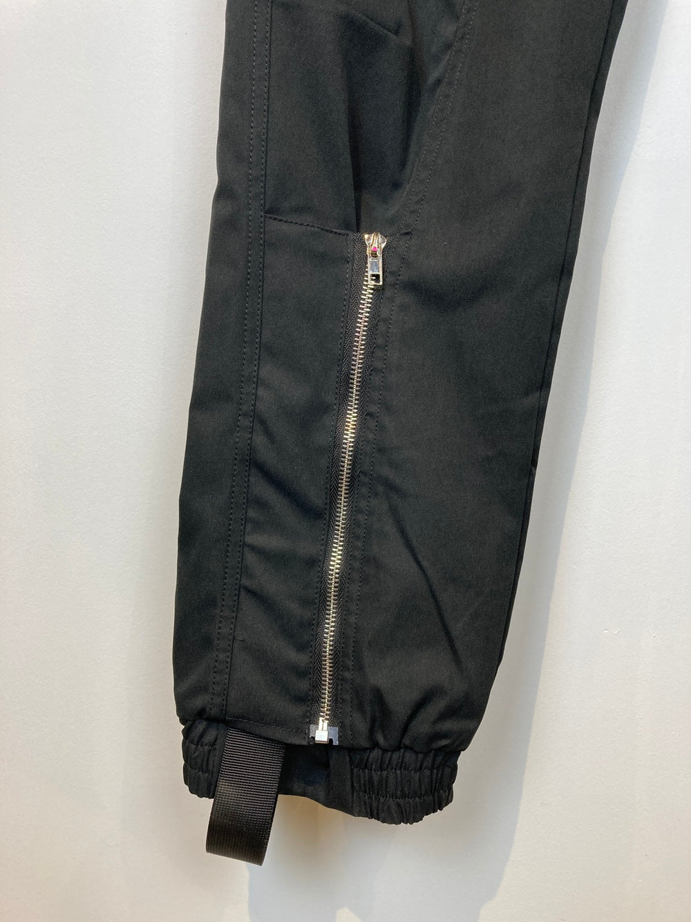 Black Tech Cargo Pants With Silver Zipper Details