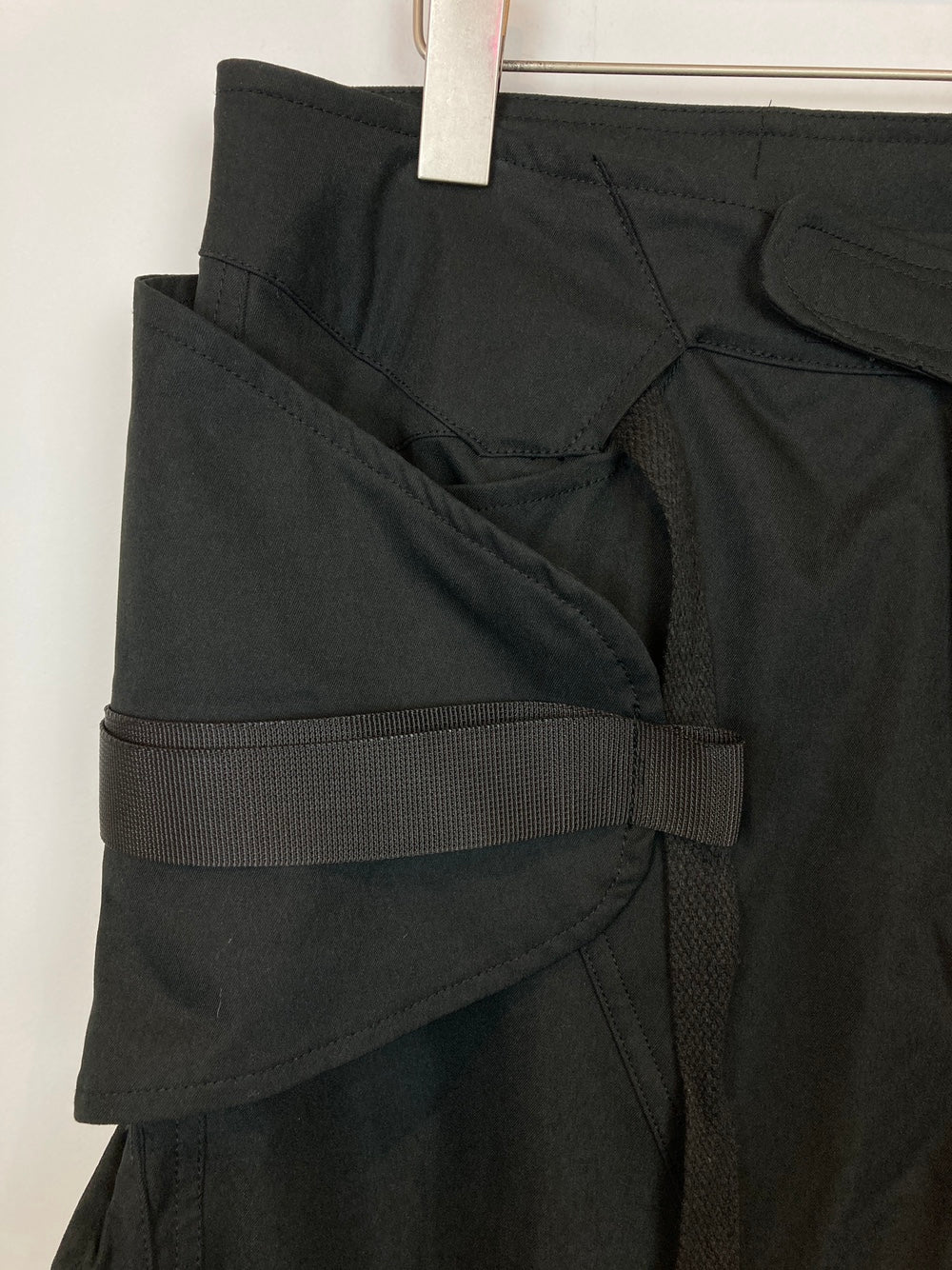 Black Tech Cargo Pants With Silver Zipper Details