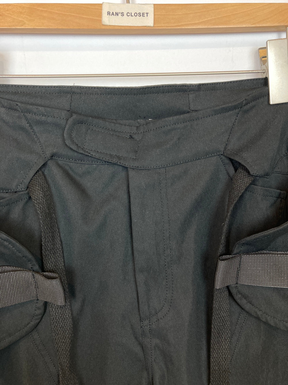 Black Tech Cargo Pants With Silver Zipper Details