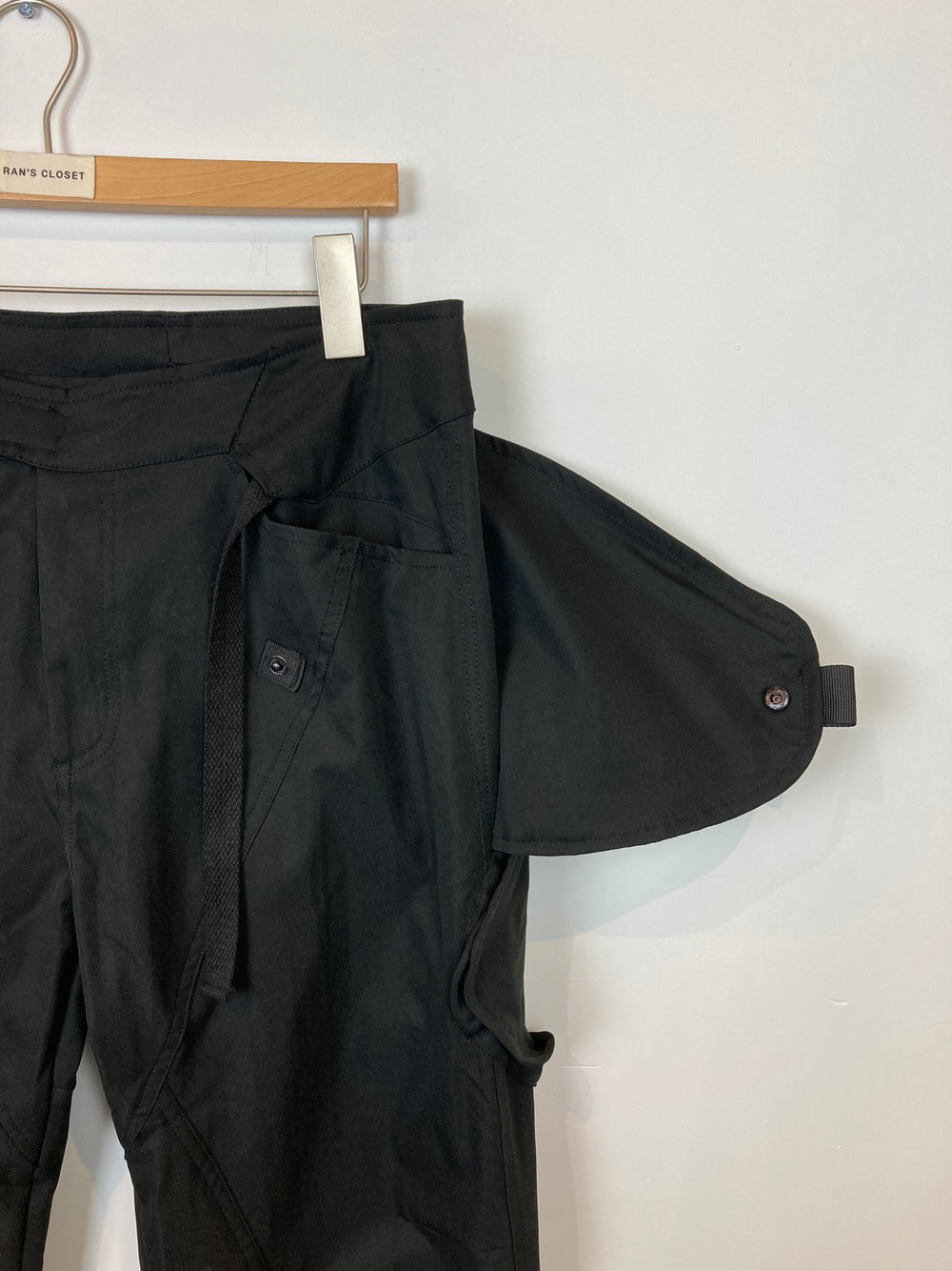 Black Tech Cargo Pants With Silver Zipper Details