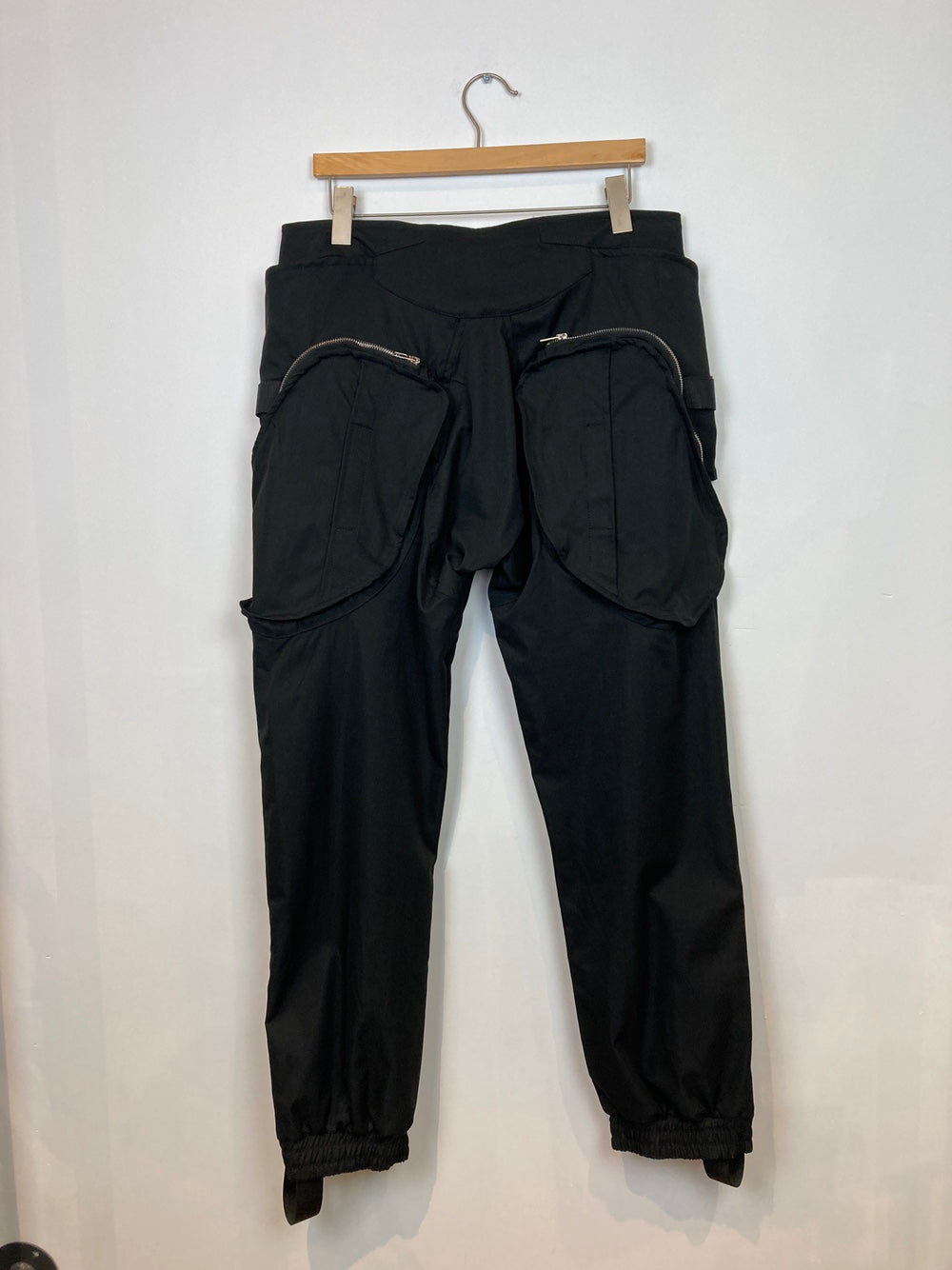 Black Tech Cargo Pants With Silver Zipper Details