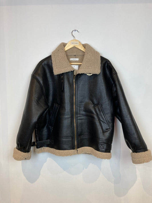 Million Brand Sherpa Lined Leather Pilot Style Jacket