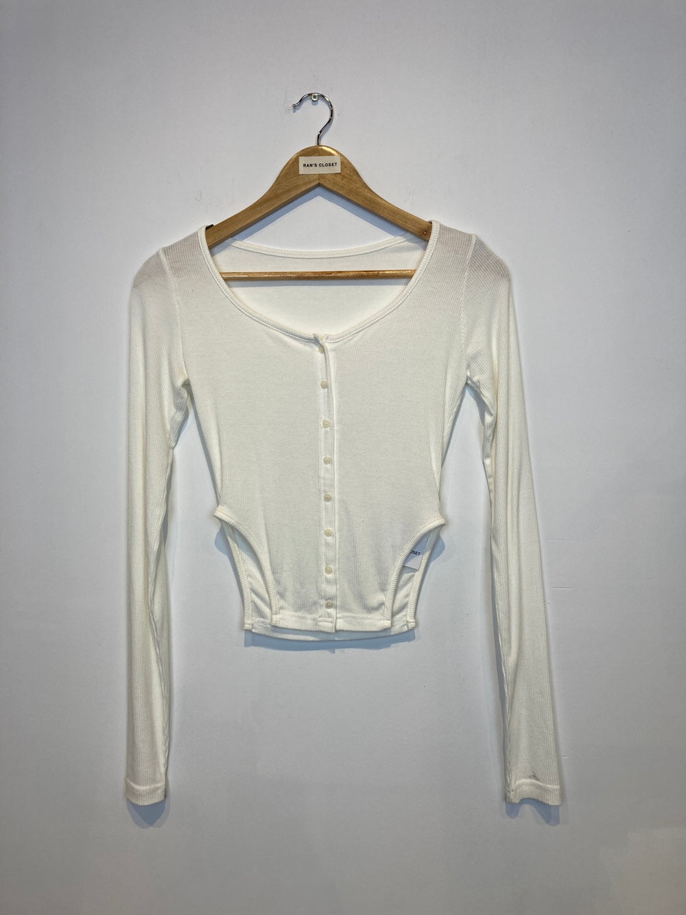 Side Cut-Out Square Neck Ribbed Long Sleeve