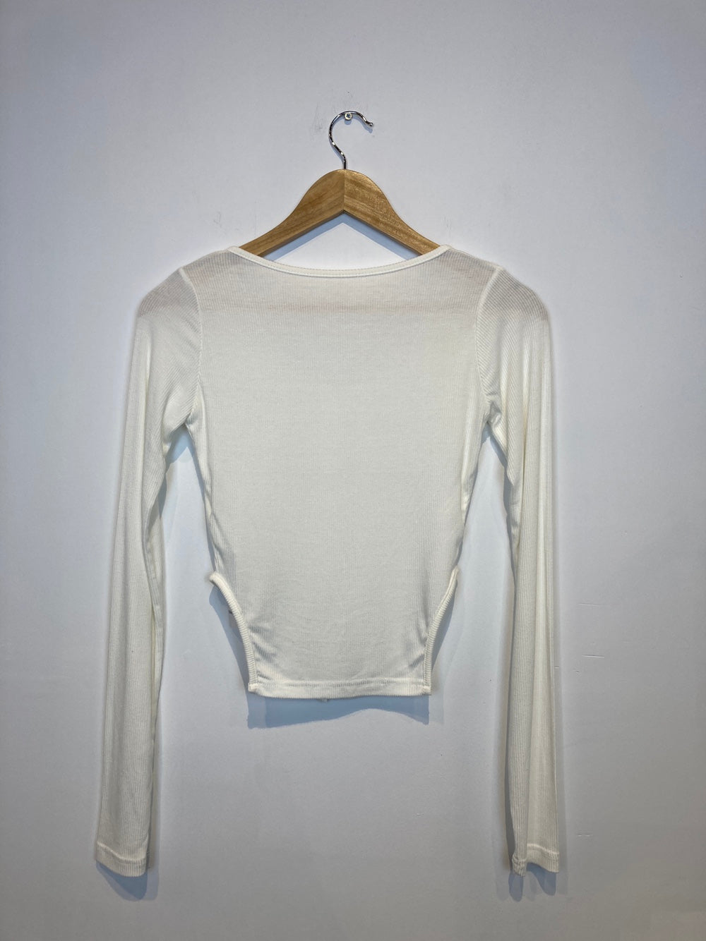 Side Cut-Out Square Neck Ribbed Long Sleeve