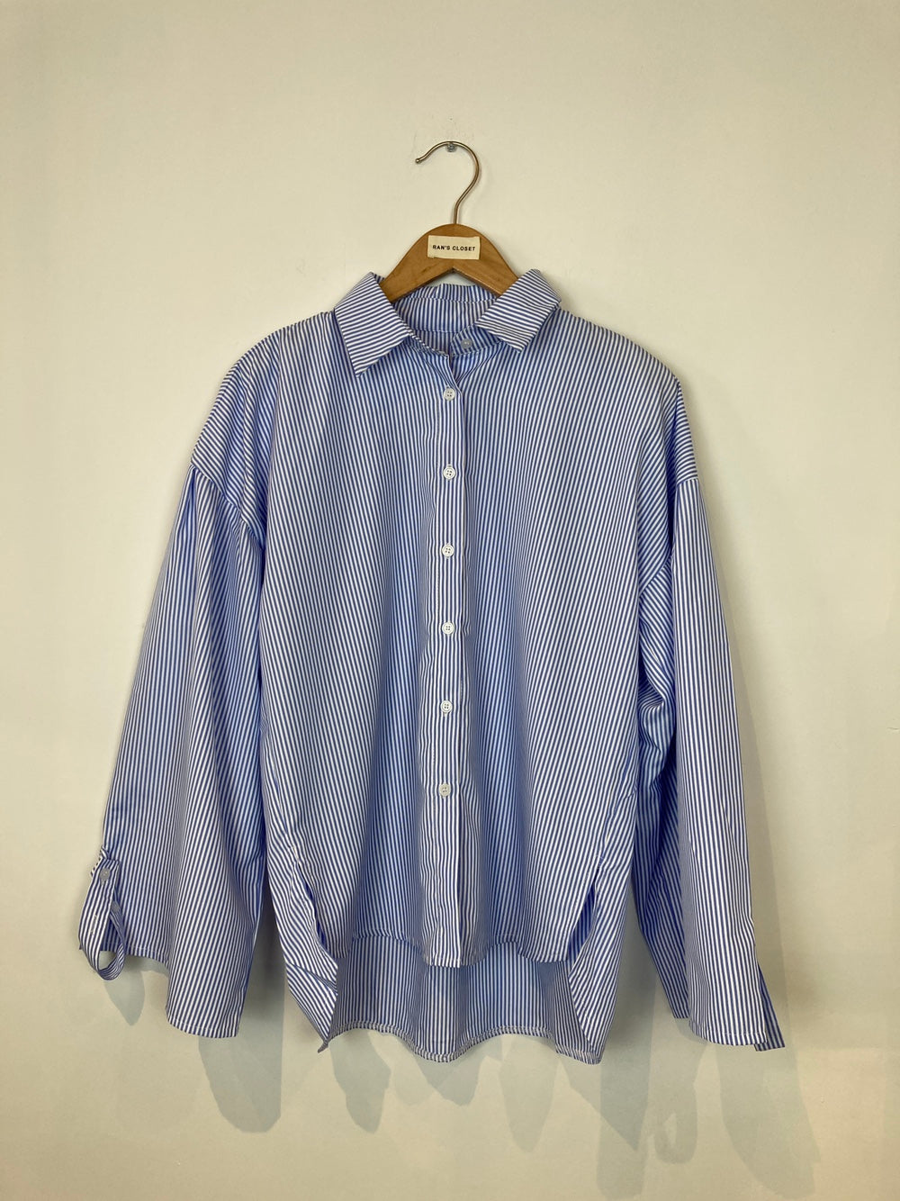 Blue and White Pinstripe Oversized Button Up