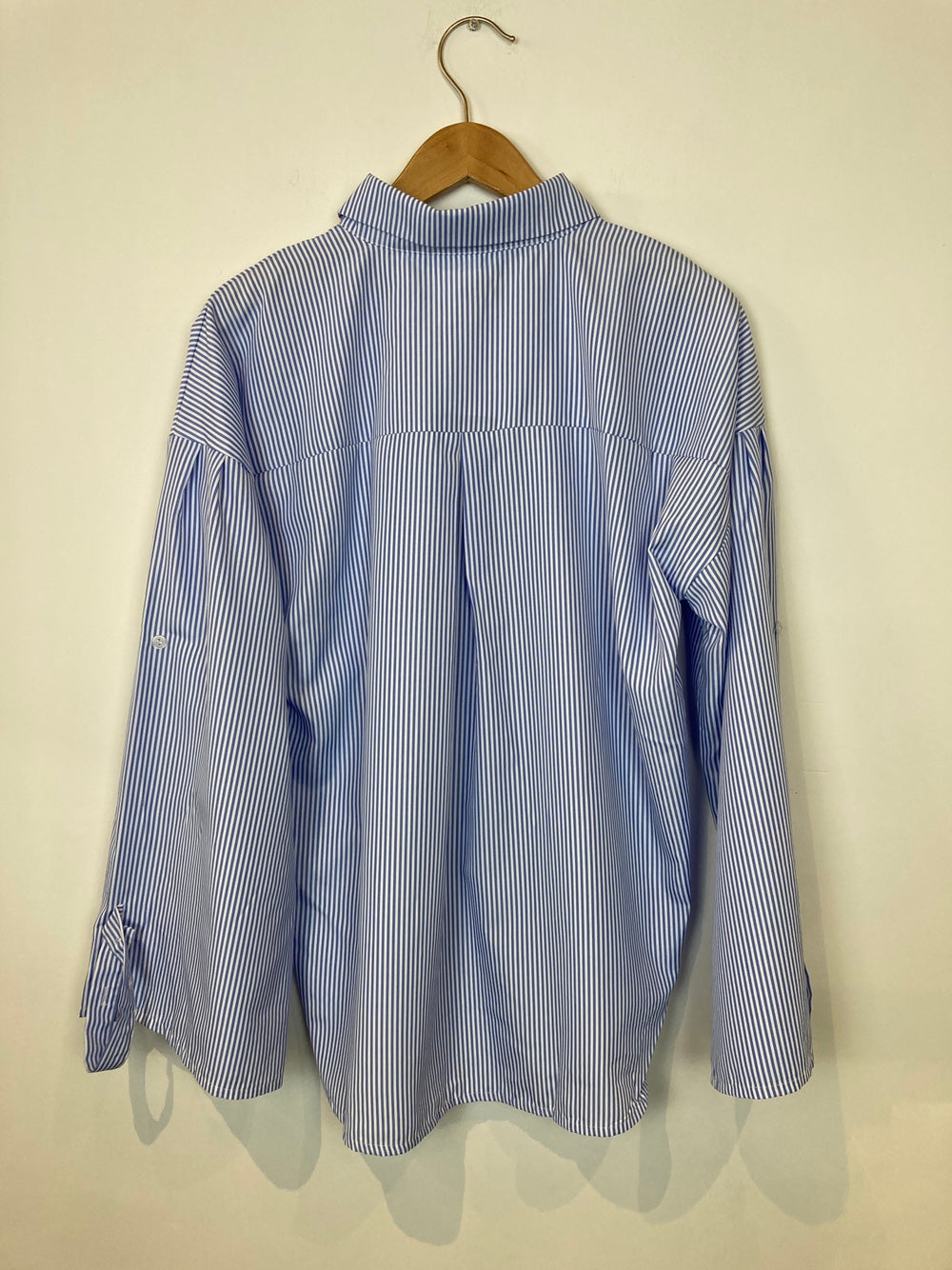 Blue and White Pinstripe Oversized Button Up