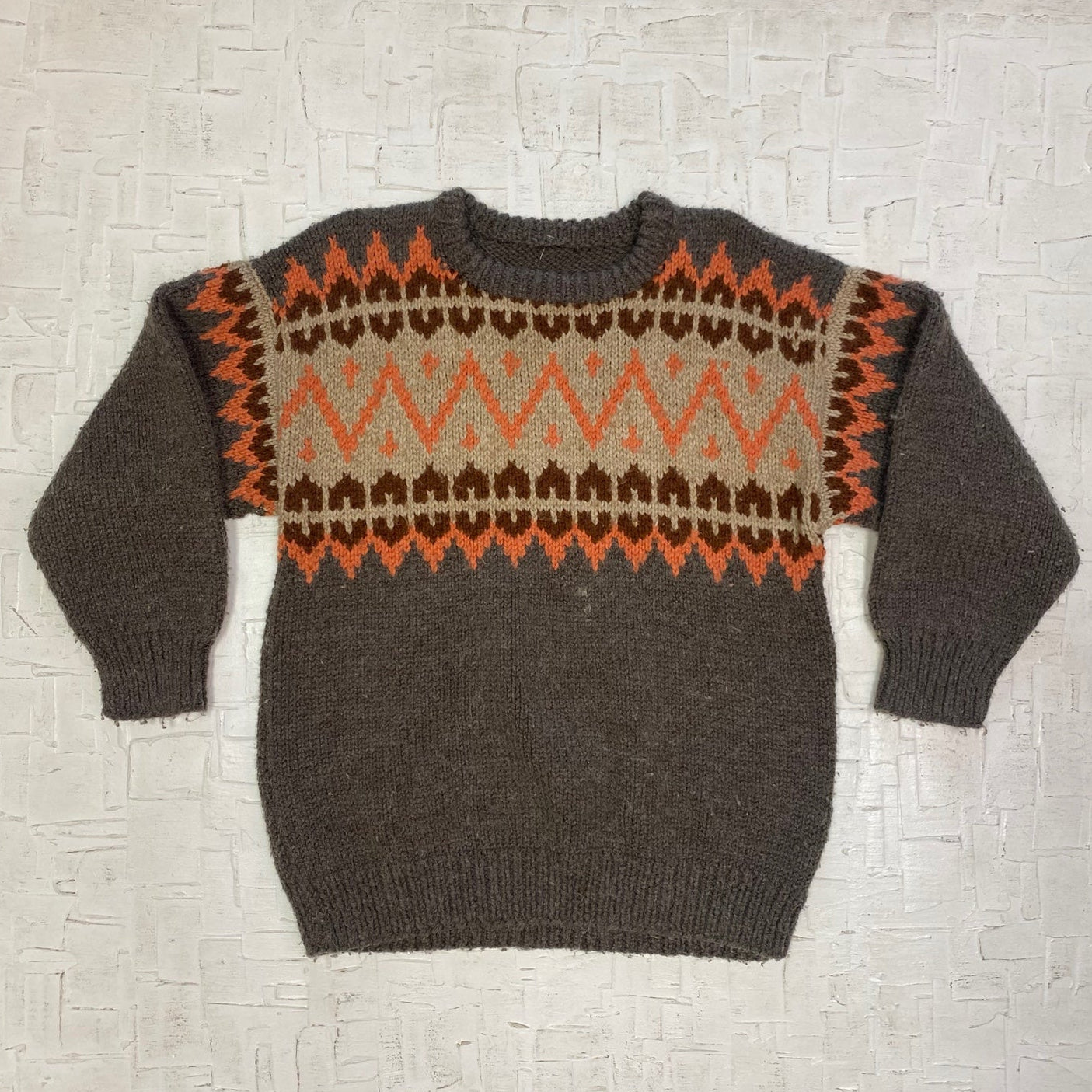 Vintage Beige and Brown Hand Knit Sweater