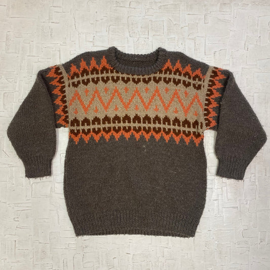 Vintage Beige and Brown Hand Knit Sweater