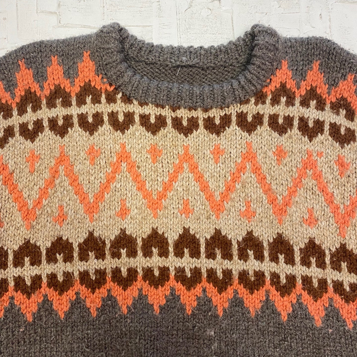 Vintage Beige and Brown Hand Knit Sweater