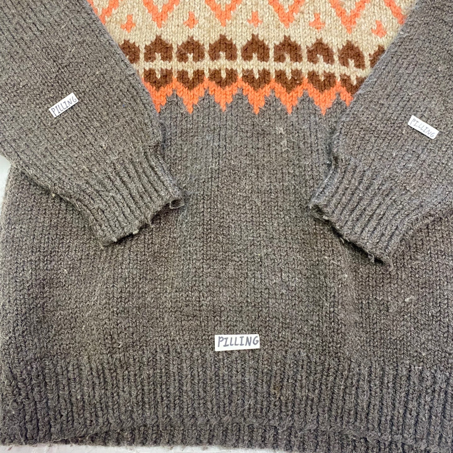 Vintage Beige and Brown Hand Knit Sweater