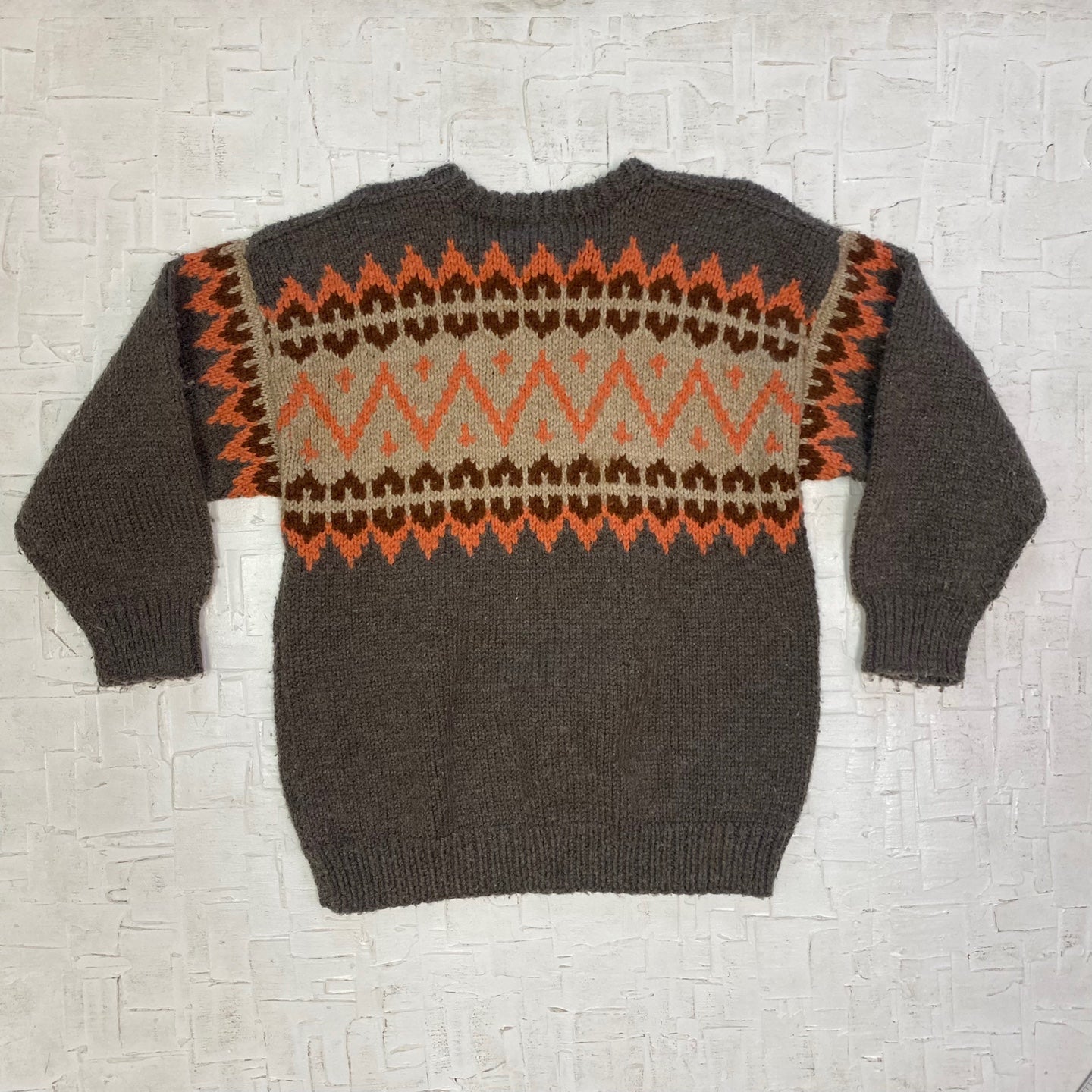 Vintage Beige and Brown Hand Knit Sweater