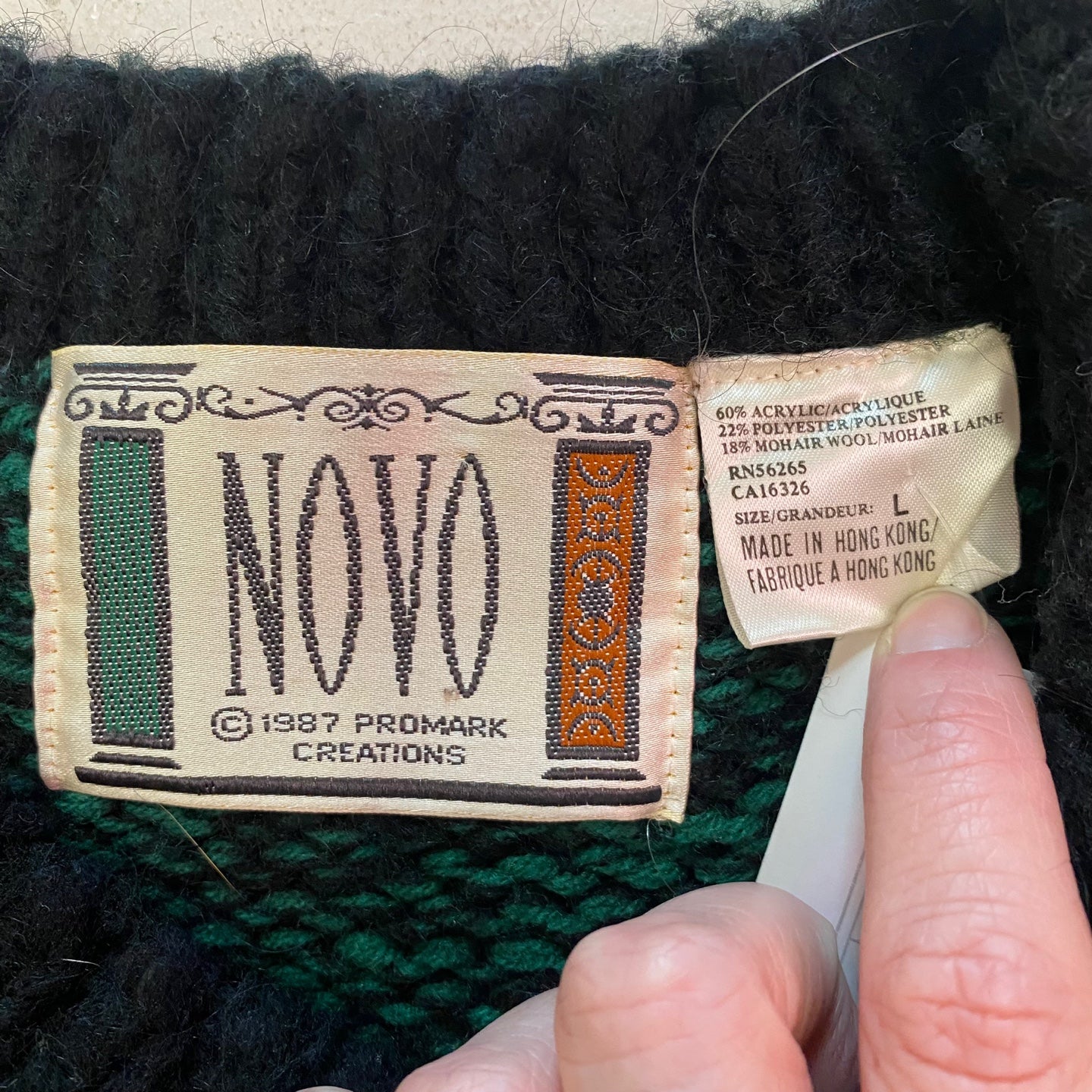 Vintage Novo Mohair Blend Black and Teal Knit Sweater