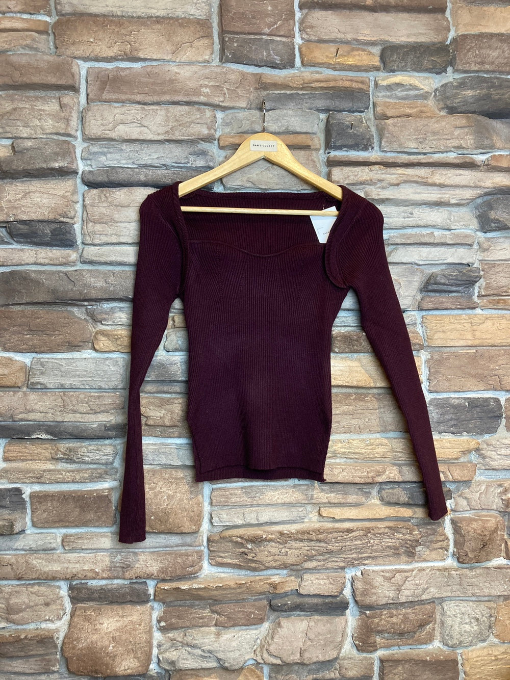 Sweetheart Neck Ribbed Long Sleeve