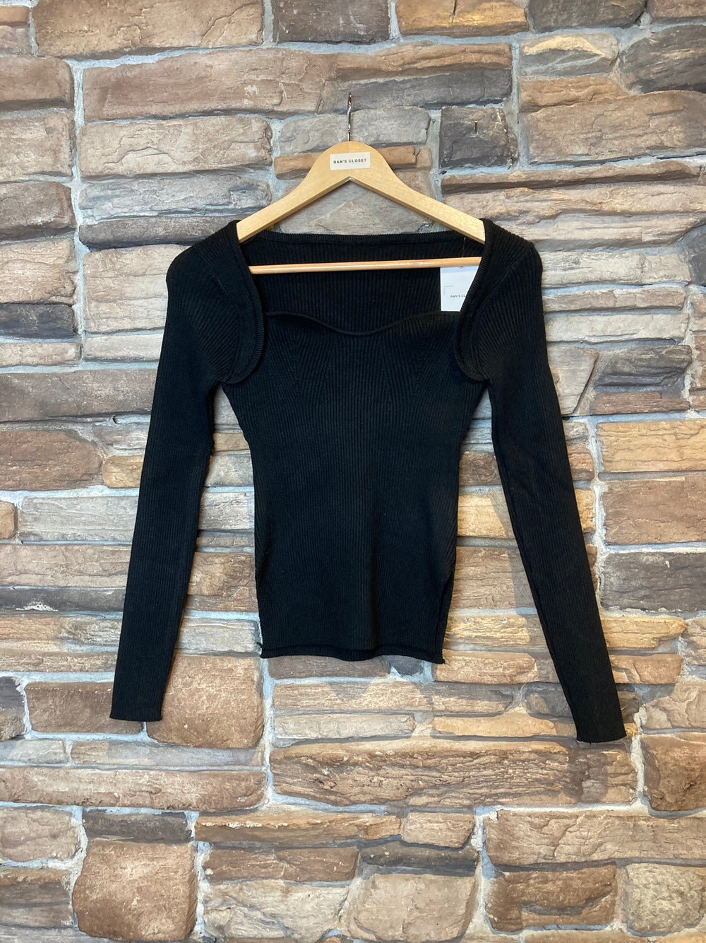 Sweetheart Neck Ribbed Long Sleeve