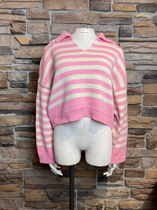 Striped Collared V-Neck Sweater