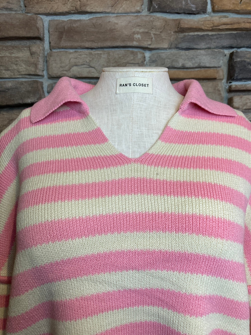 Striped Collared V-Neck Sweater