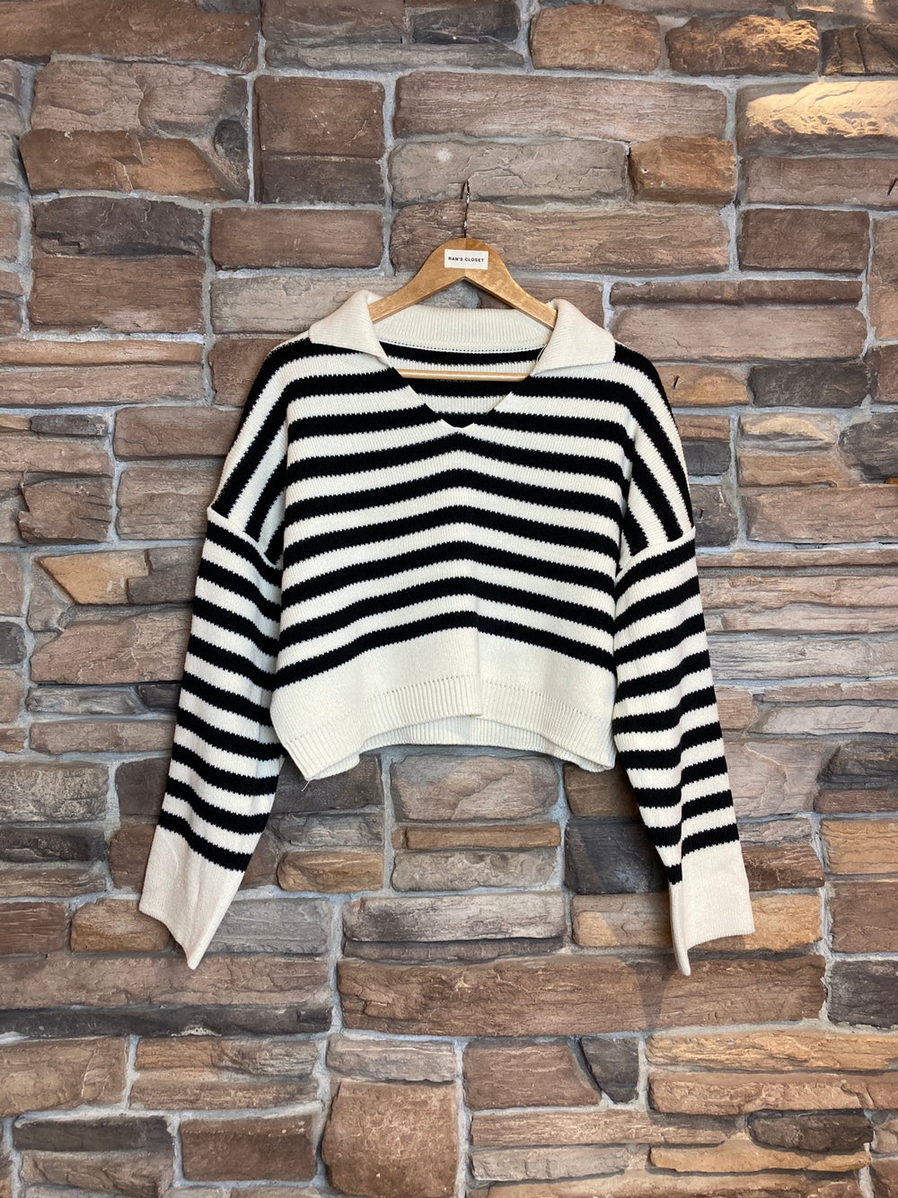 Striped Collared V-Neck Sweater