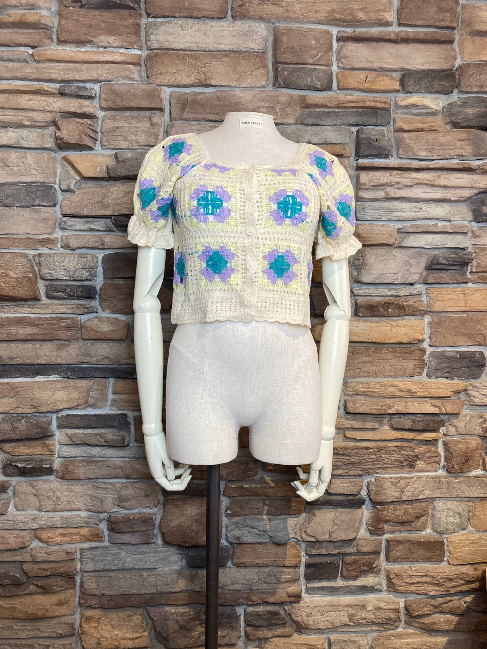 Puff Sleeve Granny Square Crochet Top