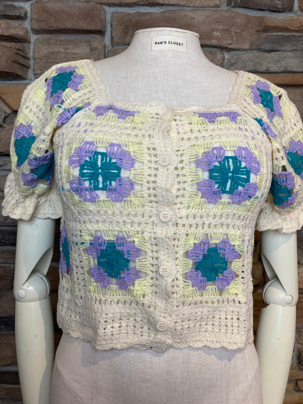 Puff Sleeve Granny Square Crochet Top